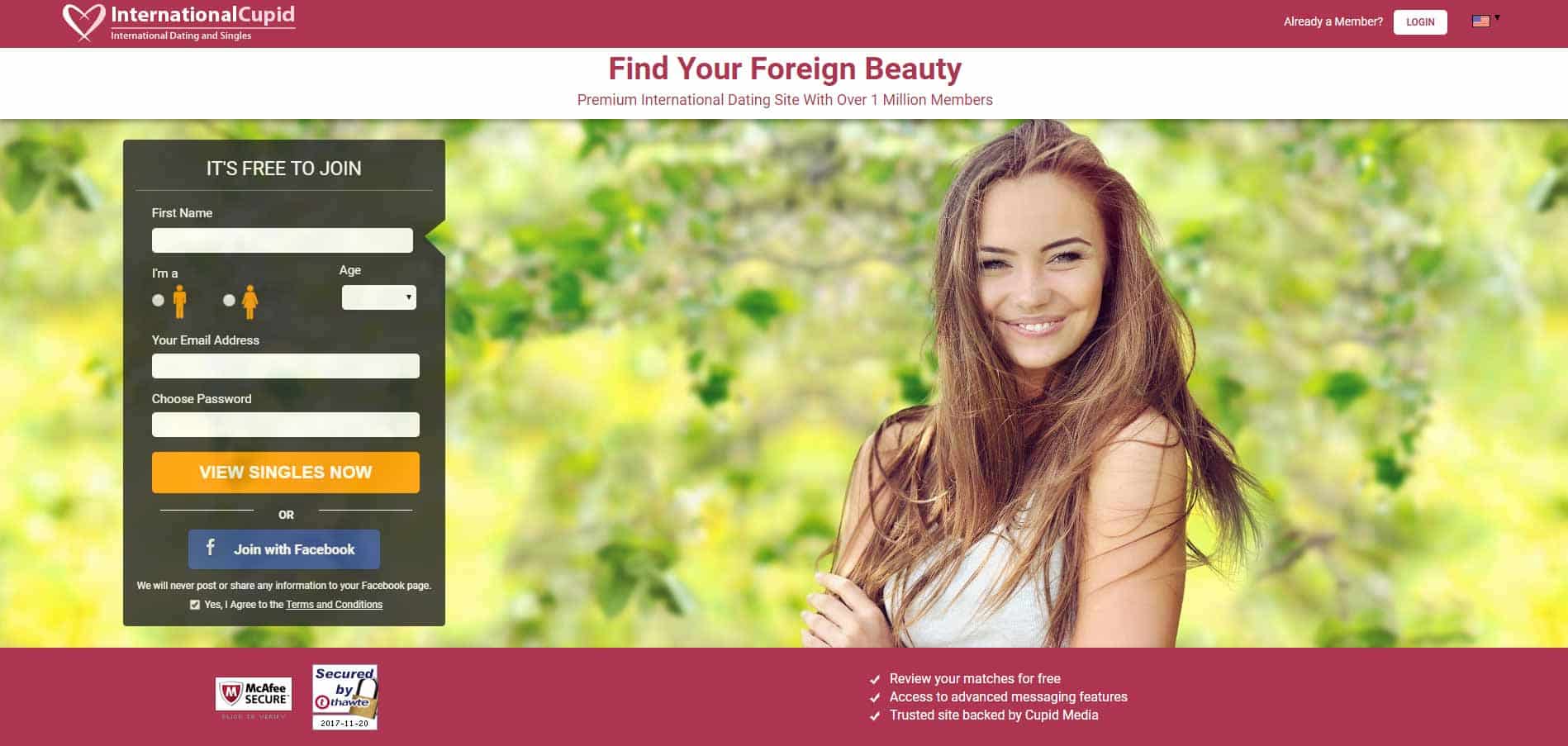 International Cupid home page image for international dating site review