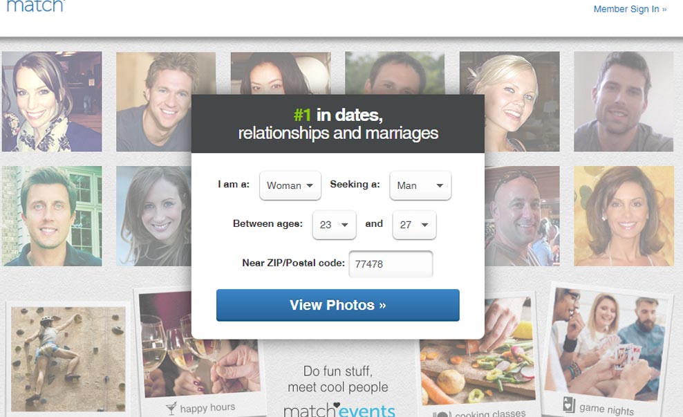Match.Com homepage screenshot image for international dating site review