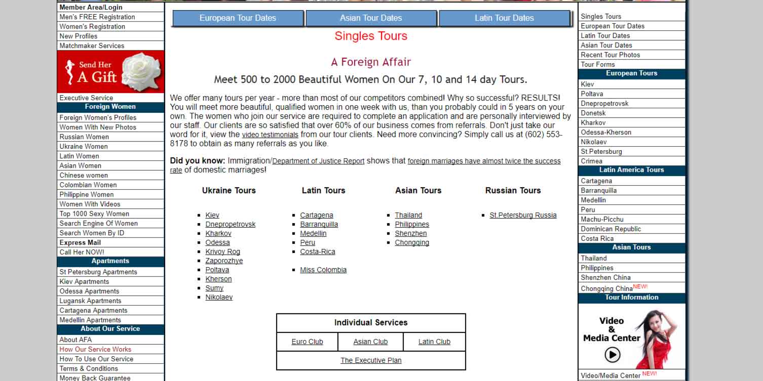 A Foreign Affair tours page image for international dating site review