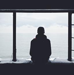 A man looking out through a window