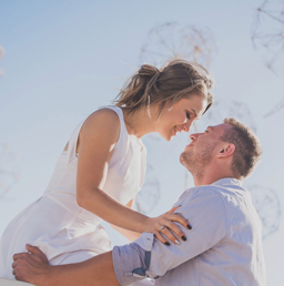 A couple involved in international dating enjoying a romantic moment.