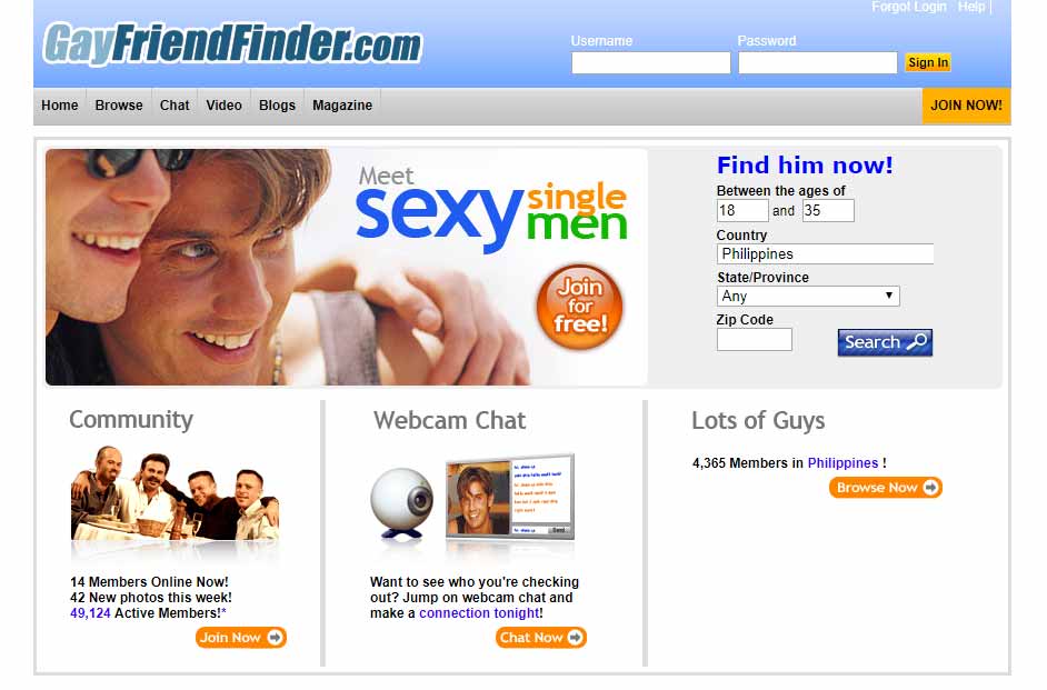 Gay Friend Finder home page for international dating site review