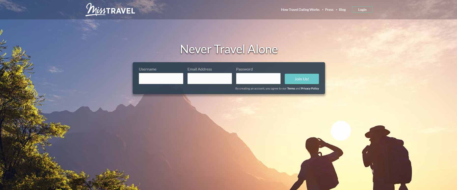 Miss Travel home page image for international travel and dating site review